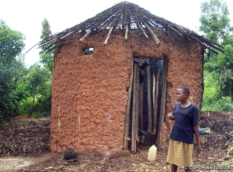 El techo de este hogar batwa fue quemado como parte del programa del ...